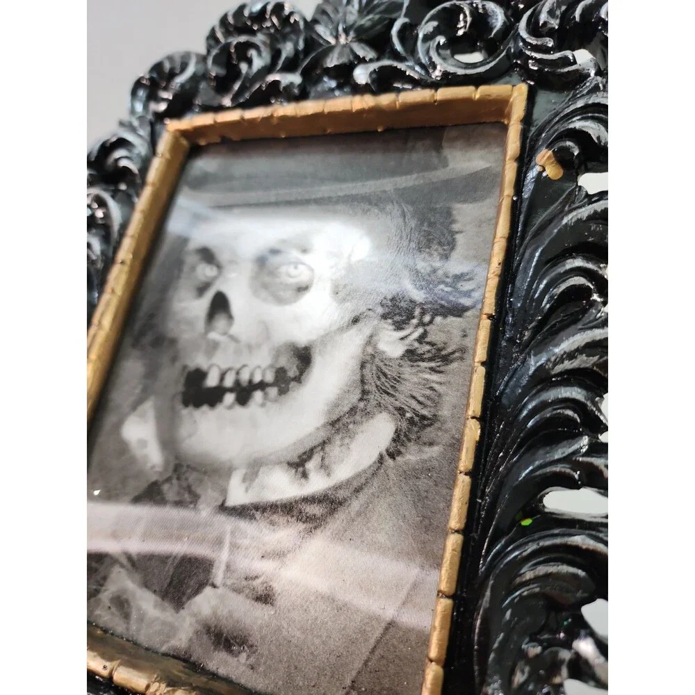 Vintage 3D Lenticular Portrait Picture in Ornate Black & Sliver Baroque Frame